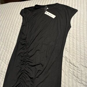 Elegant Black Ruched Short Sleeve Dress